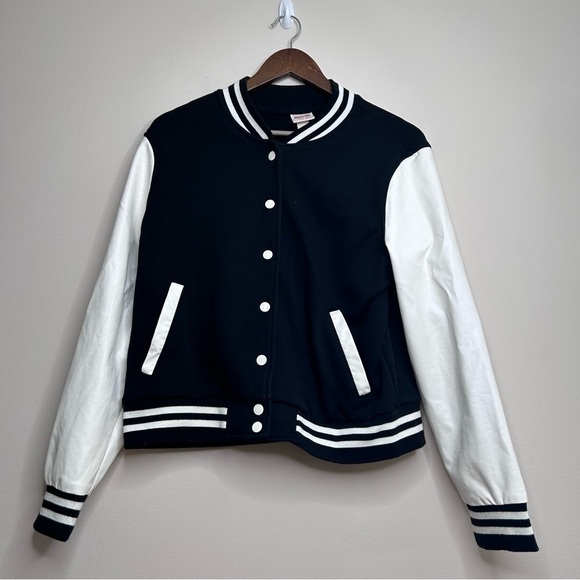 Varsity Letterman Jacket Bomber Snap Up Black and White Mossimo Large - Picture 2 of 8